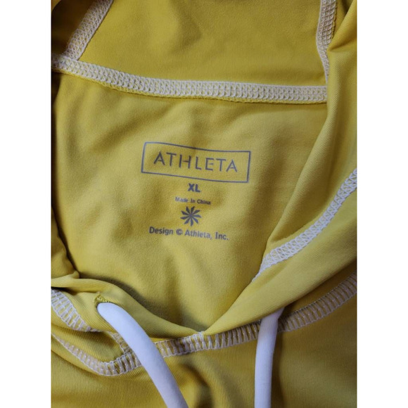 Athleta Womens Hooded‎ Yellow Sleeveless Workout Top  Kangaroo Pocket Drawstring - Picture 5 of 6